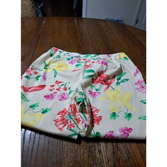 Size 12 Rafaella Tropical Floral Capris Cream Yellow Red Pink Green - Picture 7 of 8